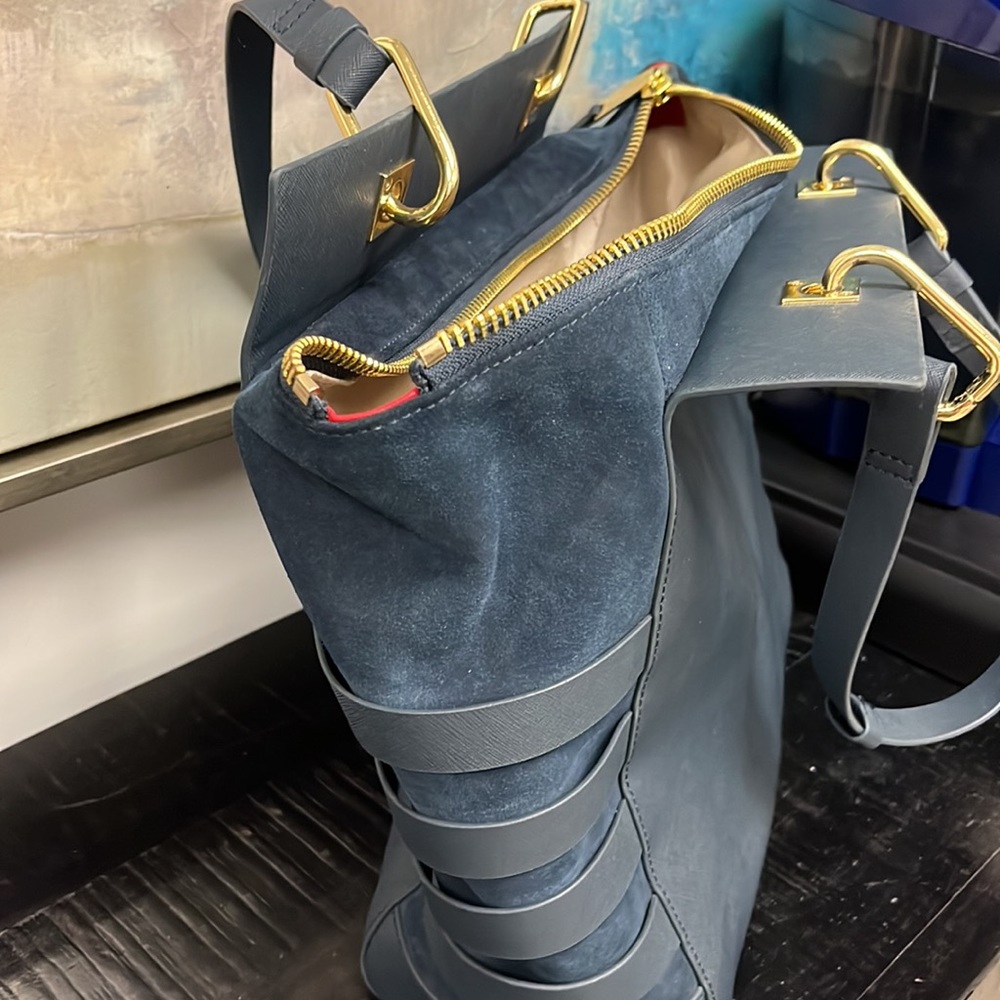Blue suede and leather Via Spiga bag - Picture 4 of 6